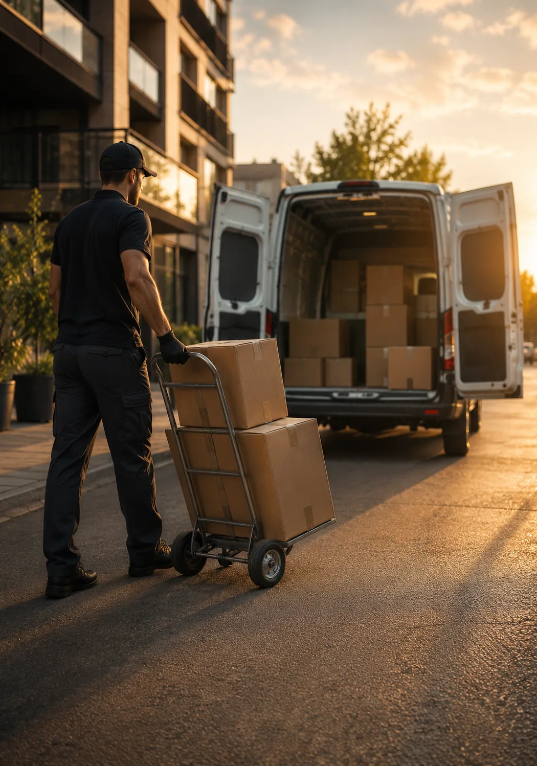 Kierowca Q Move ładujący kartony do busa